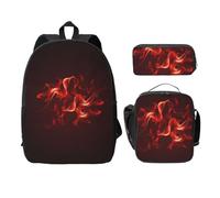FEYUNYAN Lot de 3 sacs à dos d'école pour filles et garçons, sac d'école imprimé flamme rouge, sac à dos pour ordinateur portable de 15", sac à déjeuner isotherme, trousse à crayons, cartable