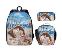 FEYUNYAN Lot de 3 sacs à dos d'école pour filles et garçons, sac d'école imprimé mouette volante, sac à dos pour ordinateur portable de 15", sac à déjeuner isotherme, trousse à crayons, cartable