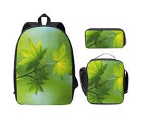 FEYUNYAN Lot de 3 sacs à dos d'école pour filles et garçons, sac d'école imprimé nature vert HD, sac à dos pour ordinateur portable de 38,1 cm, sac à déjeuner isotherme, trousse à crayons, cartable