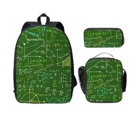 FEYUNYAN Lot de 3 sacs à dos d'école pour filles et garçons, sac d'école imprimé questions mathématiques, sac à dos pour ordinateur portable de 38,1 cm, sac à déjeuner isotherme, trousse à crayons,