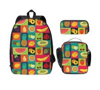 FEYUNYAN Lot de 3 sacs à dos d'école pour filles et garçons, style artistique, imprimé fruits, sac à dos pour ordinateur portable de 38,1 cm, sac à déjeuner isotherme, trousse à crayons, cartable