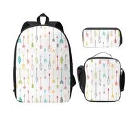 FEYUNYAN Lot de 3 sacs à dos d'école pour filles et garçons, style bohème imprimé flèches, sac à dos pour ordinateur portable de 38,1 cm, sac à déjeuner isotherme, trousse à crayons, cartable