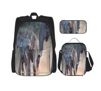 FEYUNYAN Lot de 3 sacs à dos résistants à l'eau, sac à déjeuner isotherme, trousse à crayons de grande capacité, deux éléphants jouant des sacs d'école pour voyage, bureau et activités de plein air
