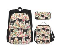 FEYUNYAN Lot de 3 sacs à dos résistants à l'eau, sac à déjeuner isotherme, trousse à crayons de grande capacité, sac d'école pour voyage, bureau et activités de plein air, 3 en 1, Noir , Taille unique