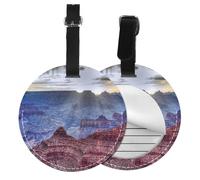 FEYUNYAN Lot de 4 étiquettes rondes en cuir synthétique pour valises avec protection de la vie privée, Grand Canyon, étiquettes de nom pour sacs de voyage pour femmes et hommes, accessoires de voyage