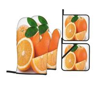 FEYUNYAN Lot de 4 gants de cuisine oranges longs résistants à la chaleur et maniques avec poche pour la cuisson, les grillades, la sécurité de la cuisine, isolants thermiques, pour four, barbecue
