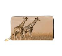 FEYUNYAN Portefeuille long en cuir pour femme, deux girafes de course Barren, porte-monnaie pour femme, blocage RFID, grande capacité, plusieurs emplacements pour cartes, fermeture éclair