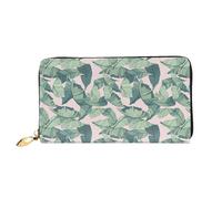 FEYUNYAN Portefeuille long en cuir pour femme, joli sac à main pour femme, motif feuilles de palmier, blocage RFID, grande capacité, plusieurs emplacements pour cartes, porte-monnaie à fermeture