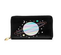 FEYUNYAN Portefeuille long en cuir pour femme, motif planète, porte-monnaie pour femme, blocage RFID, grande capacité, plusieurs emplacements pour cartes, porte-monnaie à fermeture éclair