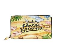 FEYUNYAN Portefeuille long en cuir pour femme, sac à main Hello Summer pour femme, blocage RFID, grande capacité, plusieurs emplacements pour cartes, porte-monnaie à fermeture éclair, portefeuilles en