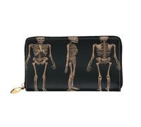 FEYUNYAN Portefeuille long en cuir pour femme, trois crânes, porte-monnaie pour femme, blocage RFID, grande capacité, plusieurs emplacements pour cartes, porte-monnaie à fermeture éclair