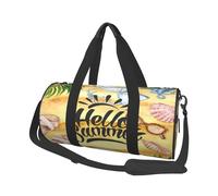 FEYUNYAN Sac de sport rond de grande capacité, Hello Summer, sac de voyage spacieux avec sangle réglable, sac de sport résistant à l'eau pour le sport, la plage, les voyages en week-end, Hello Summer