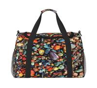 FEYUNYAN Sac fourre-tout extra large avec sangle réglable, sac de voyage résistant à l'eau avec poignées antidérapantes, motif hippie, pierres colorées, sac à bandoulière en sergé robuste pour salle