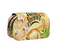 FEYUNYAN Trousse à crayons double couche, grande capacité en tissu Oxford durable, organiseur de papeterie pour fournitures scolaires, examens de voyage, sac de rangement Hello Summer pour fille et