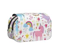 FEYUNYAN Trousse à crayons double couche, grande capacité en tissu Oxford durable, organiseur de papeterie pour fournitures scolaires, examens de voyage, sac de rangement licorne rose pour fille et
