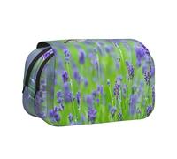 FEYUNYAN Trousse à crayons double couche, grande capacité en tissu Oxford durable, organiseur de papeterie pour fournitures scolaires, examens de voyage, oiseaux violets, lavande, fleurs, sac de