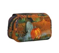 FEYUNYAN Trousse à crayons double couche, grande capacité en tissu Oxford durable, organiseur de papeterie pour fournitures scolaires, examens de voyage, sac de rangement Happy Halloween pour fille et