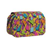 FEYUNYAN Trousse à crayons double couche, grande capacité en tissu Oxford durable pour fournitures scolaires, examens de voyage, sac de rangement coloré Memphis pour fille et garçon, 20 x 11 x 10 cm