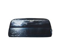FEYUNYAN Trousse à crayons en cuir PVC de qualité supérieure - 8 x 5,5 x 20,5 cm - Pleine lune - Nuages brumeux - Pochette de voyage étanche avec rembourrage anti-rayures pour l'école, le bureau, les