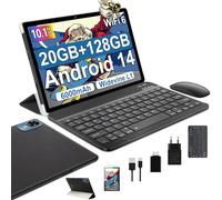 fezawio 10 Pouces Android 14 Tablette, 20 Go de mémoire vive + 128 Go de mémoire Morte, Tablette WiFi6 à 8 cœurs, 6000 mAh, (1 to TF), avec Clavier et Souris - (Noir)