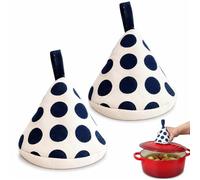 Fezf 1 Paire Chapeau Anti-brûlure Triangulaire,Maniques Cuisine,Manique,Épaissi,Isolation Thermique,Antidérapant,Pour Cuisiner,Barbecue,Cuisson(Modèle à Points Bleus)