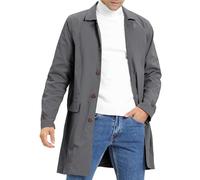 Feziakuk Manteau long à revers léger pour homme avec une seule poche pour l'automne et l'hiver, veste mi-saison, gris foncé, L