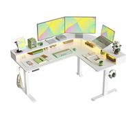 FEZIBO Bureau Assis Debout Angle Électrique - 160*120 cm 3 Moteurs Bureau Debout Réglable en Hauteur avec bande LED, Angle Réversible, Système Anti-Collision, Panneau Contrôle à 3 Fonctions Mémoires
