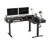 FEZIBO Bureau Assis Debout Angle Électrique - 160*120 cm 3 Moteurs Bureau Debout Réglable en Hauteur avec 3 Tiroirs, Angle Réversible, Système Anti-Collision, Panneau Contrôle à 3 Fonctions Mémoires