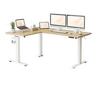 FEZIBO Bureau Assis Debout Angle Électrique - 160 * 120 cm 3 Moteurs Bureau Debout Réglable en Hauteur Table Forme L, Angle Réversible, Système Anti-Collision, Panneau Contrôle à 3 Fonctions Mémoires