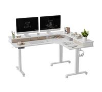 FEZIBO Bureau Assis Debout Angle Électrique - 190*160 cm 3 Moteurs Bureau Debout Réglable en Hauteur avec 5 Tiroirs, Angle Réversible, Système Anti-Collision, Panneau Contrôle à 3 Fonctions Mémoires