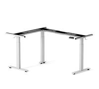FEZIBO Bureau Assis Debout Cadre Électrique - 3 Moteurs Bureau Table Debout Réglable en Hauteur Forme L avec Système Anti-Collision, Angle Réversible, Panneau Contrôle de 3 Fonctions Mémoires Blanc