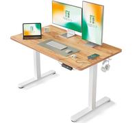 FEZIBO Bureau Assis Debout Électrique, 120 × 60 cmBureau Table Debout Réglable en Hauteur Acier T Pieds avec Système Anti-Collision, Panneau Contrôle à Fonctions Mémoires, Planche Marron Clair