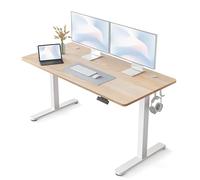 FEZIBO Bureau Assis Debout Électrique, 140 x 60 cmBureau Table Debout Réglable en Hauteur Acier T Pieds avec Système Anti-Collision, Panneau Contrôle à Fonctions Mémoires, Planche Chêne Blanc