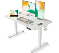 FEZIBO Bureau Assis Debout Électrique, 140 x 70 cm Bureau Table Debout Réglable en Hauteur Acier T Pieds avec Système Anti-Collision, Panneau Contrôle à Fonctions Mémoires, Planche Blanc
