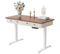 FEZIBO Lot de 2 bureaux debout de ferme avec hauteur réglable et 3 tiroirs, 120 x 60 cm, bureau à domicile, bois de santal blanc délavé