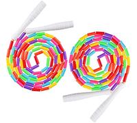 Fezog 2 Pack Rainbow Beaded Kids Jump Rope, Segmented Skipping Rope for Kids Adults, Tangle-Free Rope Skipping Child Jump Rope for Fitness Exercise Training (Rainbow/2Pack7FT)