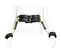 FFBHBLD Menottes en Cuir Ceinture de Chasteté 2 Pièces, Ceinture de Bondage Réglable Camisole de Force SM Extrême Jouets Sexuels pour Adultes, Jeux de Rôle pour Couples,Black Schwarz