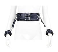FFBHBLD Menottes en Cuir Ceinture de Chasteté 2 Pièces, Ceinture de Bondage Réglable Camisole de Force SM Extrême Jouets Sexuels pour Adultes, Jeux de Rôle pour Couples,Blue Blau