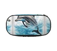 FFCVZAA Trousse à crayons tendance avec imprimé dauphin océanique qui vous regarde, trousse de maquillage, trousse de toilette pour école et étudiant, Noir , Taille unique, Organiseur de sac