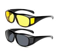 FFDASHUN Lunettes d'éclipse solaire, lunettes de conduite de nuit antireflet - 2 paires de lunettes polarisées pour la conduite de nuit avec design enveloppant, lunettes de conduite de nuit rétro pour