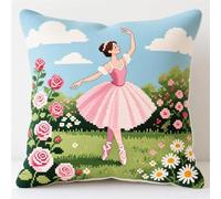 FFDONGTEGO 11CT Cross Stitch Cushion Kit,Ballerine dans le jardin,Point de Croix Complet Broderie Pré-imprimé DIY pour Adulte la Chambre,Coussin à Broder Artisanal,45x45cm