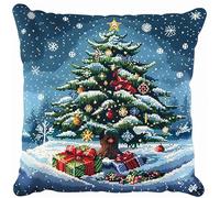 FFDONGTEGO 11CT Cross Stitch Cushion Kit,Noël,cadeaux et sapin de Noël,Point de Croix Complet Broderie Pré-imprimé DIY pour Adulte la Chambre,Coussin à Broder Artisanal,45x45cm