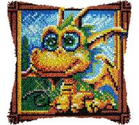 FFDONGTEGO animal Latch Hook Cushion Kits for Adults,mignon petit dinosaure,Pillowcase Kids Beginner DIY Needlework Embroidery Kits Handmade Set Craft Sofa Home Decor 43x43cm