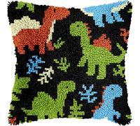 FFDONGTEGO Animaux de dessins animés Kits De Coussin De Crochet De Loquet,Petit dinosaure,Kit De Crochet À Loquet Coussin Avec Motif Imprimé,Décoration D'Intérieur,17x17In
