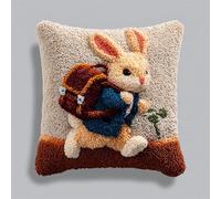 FFDONGTEGO animaux de dessins animés Kits De Coussin De Crochet De Loquet,Un petit lapin portant un cartable,Kit De Crochet À Loquet Coussin Avec Motif Imprimé,Décoration D'Intérieur,17x17In