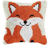 FFDONGTEGO Animaux de dessins animés Loquet Crochet Complet Housse de Coussin,Un renard mignon,Kit Fabrication Taie d'oreiller Coussins Tapis,Kit Coussin au Point Noué,Noël/Cadeaux,43x43cm