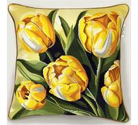 FFDONGTEGO Coussin Point De Croix Kit Adulte,Fleurs de tulipes jaunes,11CT Coussin Point de Croix Taie d'oreiller,45x45cm Art Creatif Cadeau,Décoratif Brodé