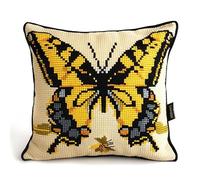 FFDONGTEGO Coussin Point De Croix Kit Adulte,papillon jaune,11CT Coussin Point de Croix Taie d'oreiller,45x45cm Art Creatif Cadeau,Décoratif Brodé