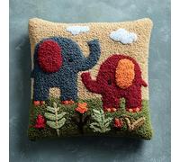 FFDONGTEGO Dessin animé DIY Latch Hook Kits,Éléphant animal et fleurs,Kits de Crochet de Loquet,Coussin au Point Noué,Latch Hook Canevas Coussin,43x43cm