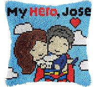FFDONGTEGO Dessin animé Kit de Coussin avec Crochet à Loquet,Couple qui s'embrasse,DIY Crochet à la Main Kits Broderie Décoration Coussin pour Canapé,43x43cm